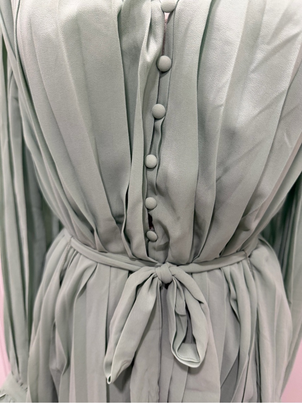 Endless Rose Sage Green Pleated V-Neck Tie-Waist Romper - Picture 5 of 9